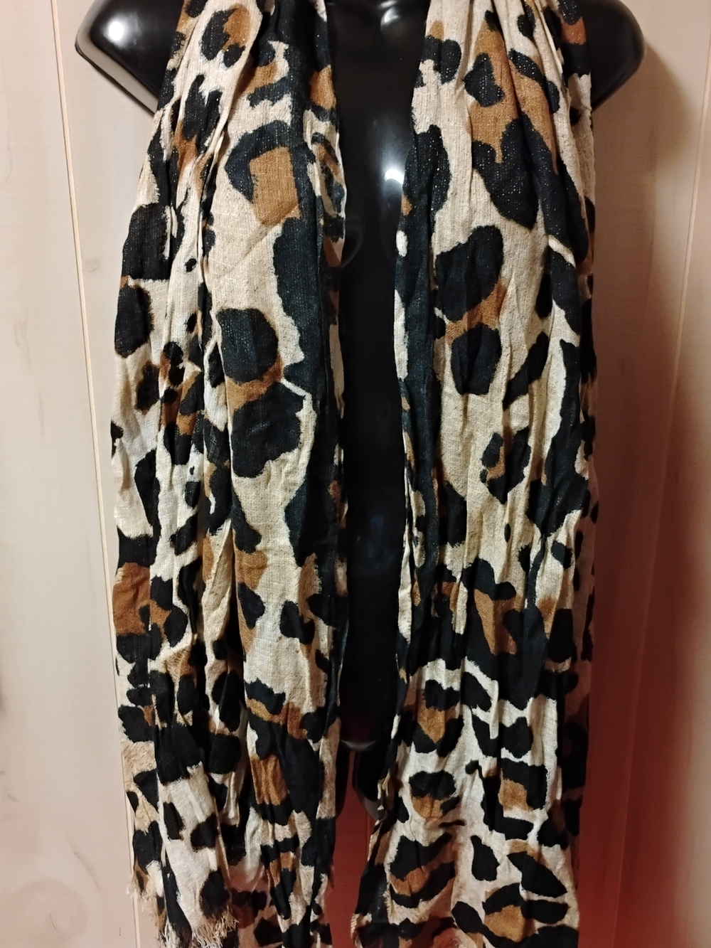 Leopard Print Lightweight Scarf in Black, Brown & Cream